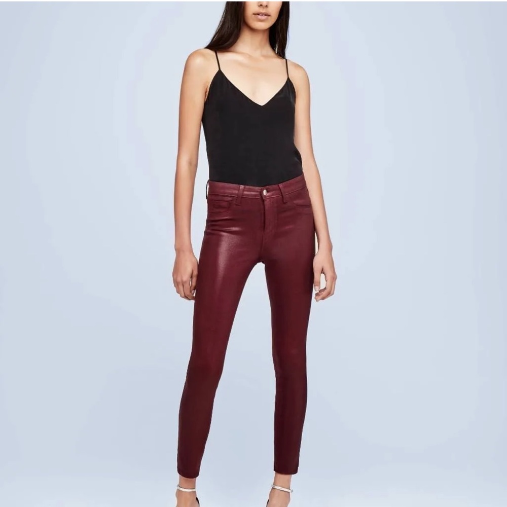 L’AGENCE Burgundy Coated Skinny Jeans